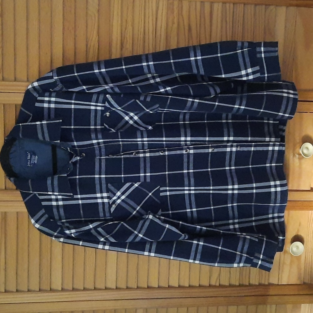 John Blair Navy & White Plaid Long Sleeve Button Up Shirt Size 2XL